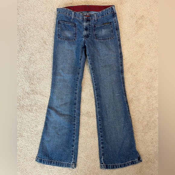 Polo Ralph Lauren Patch Pocket Sailor Flare Womens Distressed Denim Jeans Size 6 - Picture 1 of 12
